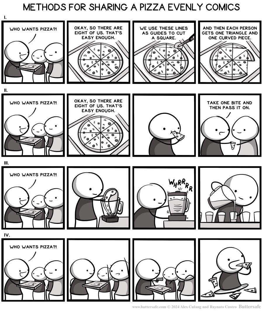 Methods for Sharing Pizza Evenly Comics